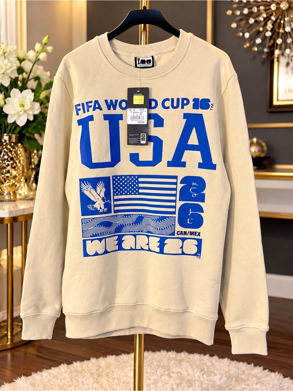 Lee USA World Cup Graphic Crewneck Sweatshirt - Cream & Blue